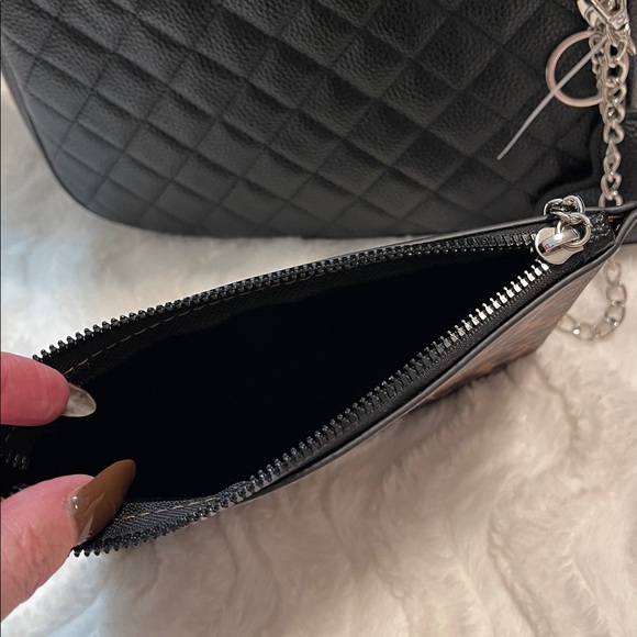 NWT Vegan Leather Quilted Backpack w/Leopard Insert & Heart Keychain - Picture 7 of 16